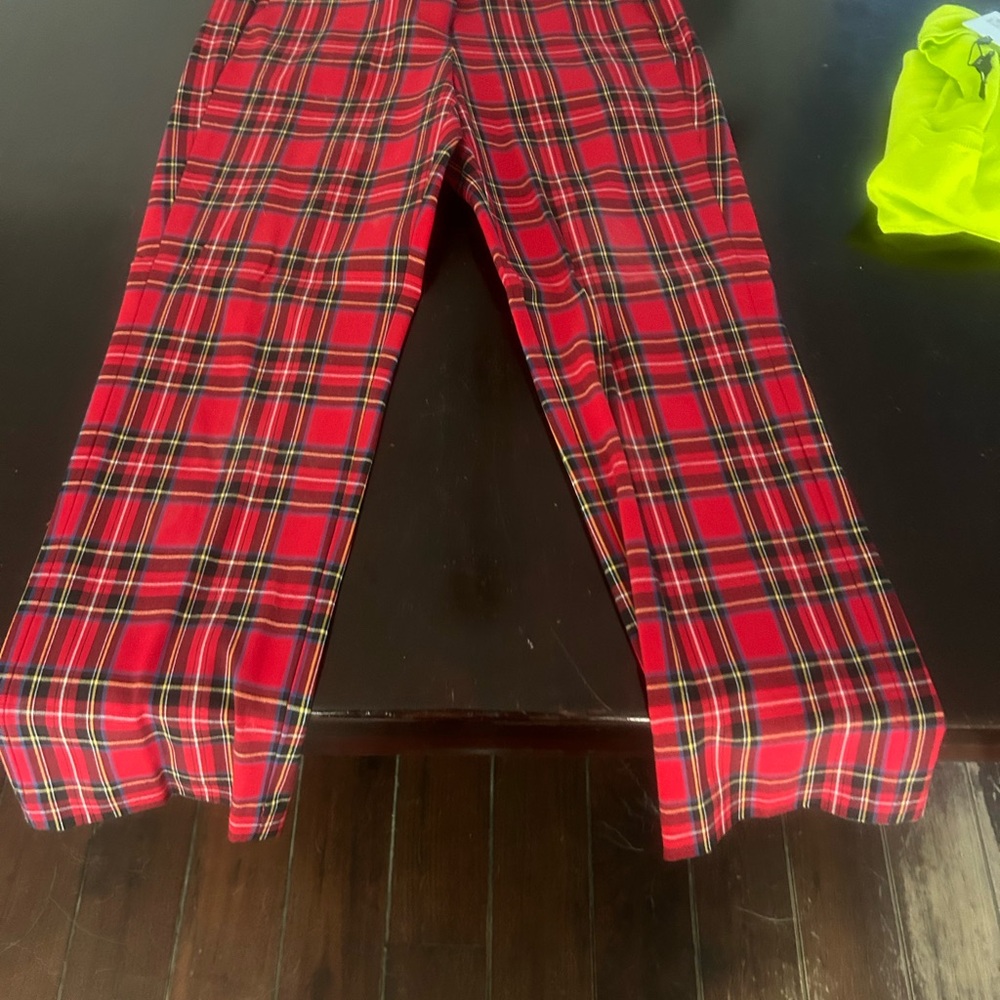 Plaid red straight leg Christmas pants j crew size 4